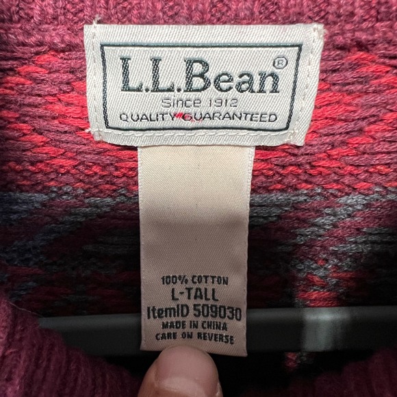 LL Bean Nordic Fair Isle Knit Sweater Mens Large TALL 1/4 Zip Red Gray Holidays - Picture 8 of 12